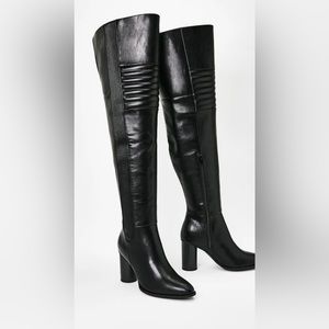 Over the knee black faux leather boots. BRAND NEW
